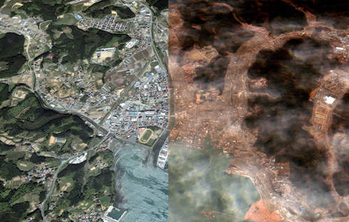 Google Map 日本地震災情前後對照圖片