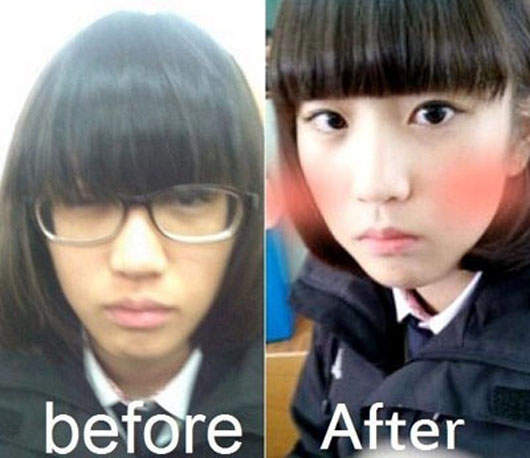 準備考試的素顏女學生《前後對照圖》