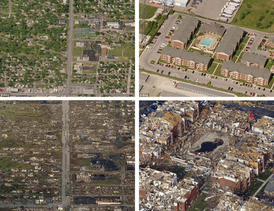 龍捲風肆虐前後對比圖