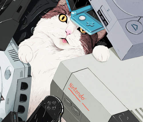 貓咪、電玩與貪玩的女孩~Kyle Fewell插畫作品 貓咪、電玩與貪玩的女孩~Kyle Fewell插畫作品