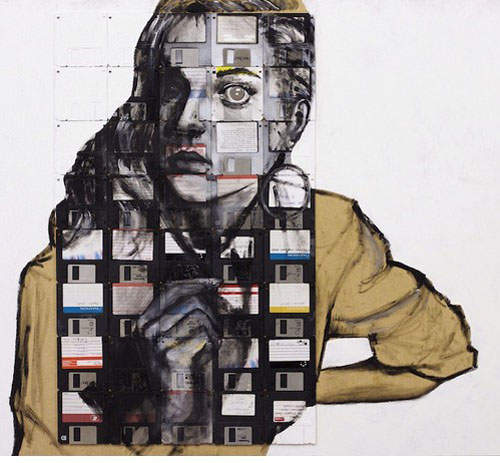 老舊磁碟片重生變成磁碟藝術畫