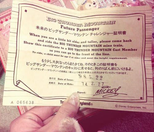 迪士尼樂園的神秘票劵《挑戰者證明書》等長大以後記得再來玩喔～