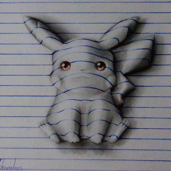 《橫條筆記本的3D畫》筆記本裡有東西衝出來了(丟)