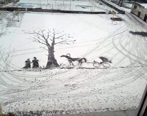 俄羅斯《雪畫》像故事般讓人會心一笑 俄羅斯《雪畫》像故事般讓人會心一笑