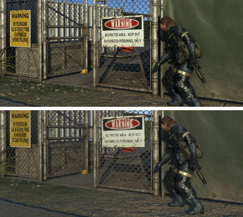 《潛龍諜影5:原爆點》新舊世代主機的差別比較圖 《潛龍諜影5:原爆點》新舊世代主機的差別比較圖