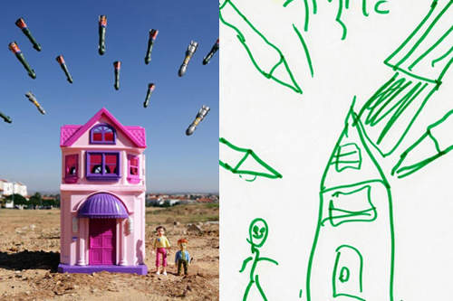 戰亂區小孩的畫作玩具實體化  看起來格外鼻酸ಥ_ಥ