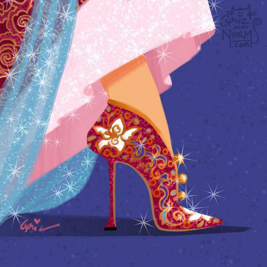 迪士尼设计师画出《公主们高跟鞋》原来裙摆下