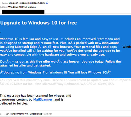 警告《Windows10更新郵件有病毒》假裝由微軟寄出別被騙 警告《Windows10更新郵件有病毒》假裝由微軟寄出別被騙
