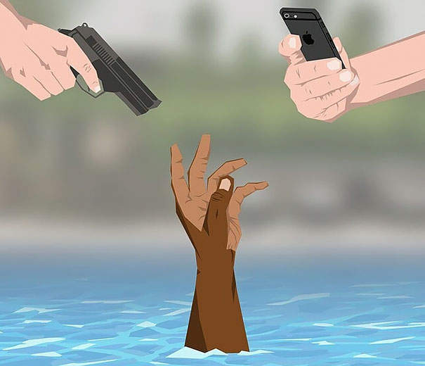 《20張插畫表現人們被社群網站綁架的現況》放下手機立地成佛啊～