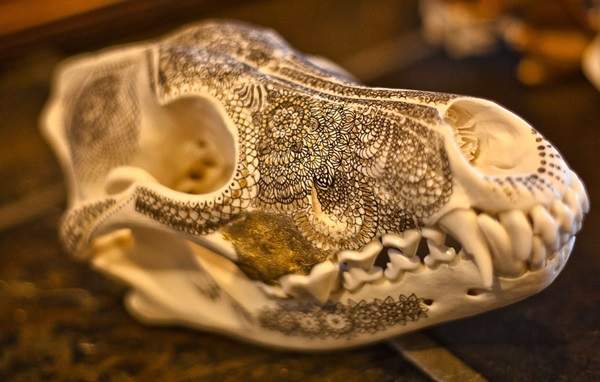 《動物頭骨上的金色曼陀羅畫》用美麗的圖案送他們到另一個世界