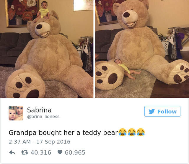 《孫女與她的巨大泰迪熊》外公的溫馨禮物讓網友瘋狂 - 圖片5