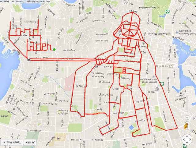 《GPS塗鴉》這位藝術家就這麼騎腳踏車騎出了好幾幅畫呢