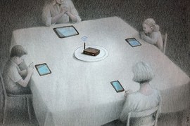《諷刺插畫》餐桌上好像真的放平板或手機就飽了... 《諷刺插畫》餐桌上好像真的放平板或手機就飽了...
