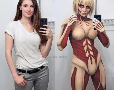 Cosplay玩家《Alyson Tabbitha》扮演進擊的巨人中的女巨人也是還原的讓人嫑嫑的 Cosplay玩家《Alyson Tabbitha》扮演進擊的巨人中的女巨人也是還原的讓人嫑嫑的