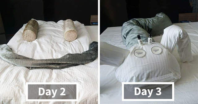 出差的樂趣《旅客留給房務人員的創意挑戰》在他們之間嗅到浪漫的氣氛...