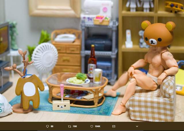 推特瘋傳《懶懶熊的放鬆假日》未免太放鬆了，肌肉全都爆出來啦✰