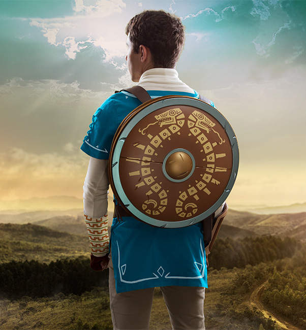 《薩爾達傳說：荒野之息》「旅人之盾後背包」背上去一秒變林克