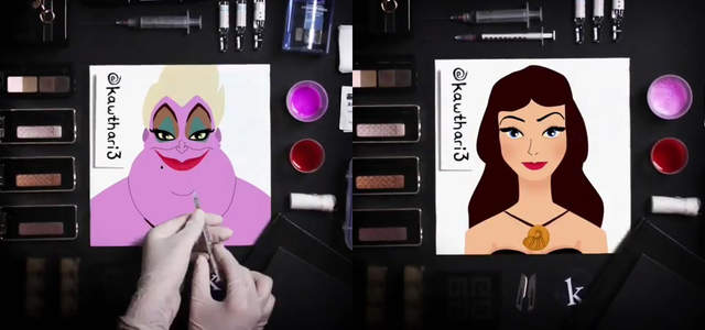 插畫家的創意《迪士尼人物的整形》看看烏蘇拉美白抽脂變美女的過程