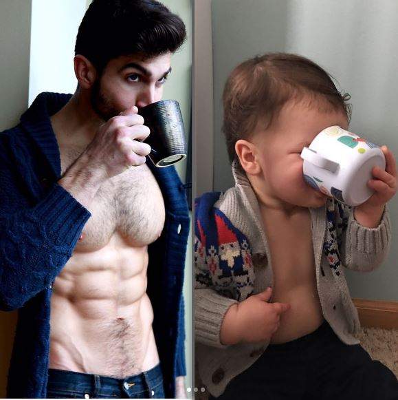 不讓舅舅專美於前《18個月大姪子模仿模特舅舅照》大小鮮肉端上桌