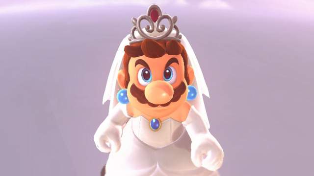 超級瑪利歐奧德賽《瑪莉歐穿婚紗》看起來有鬍鬚女的感覺耶XD