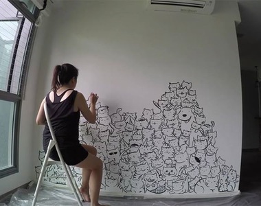 超可愛的《貓牆塗鴉》這樣的裝潢獨一無二又美好~還藏了小狗狗在裡面呢 超可愛的《貓牆塗鴉》這樣的裝潢獨一無二又美好~還藏了小狗狗在裡面呢