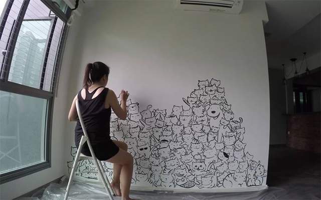 超可愛的《貓牆塗鴉》這樣的裝潢獨一無二又美好~還藏了小狗狗在裡面呢 超可愛的《貓牆塗鴉》這樣的裝潢獨一無二又美好~還藏了小狗狗在裡面呢