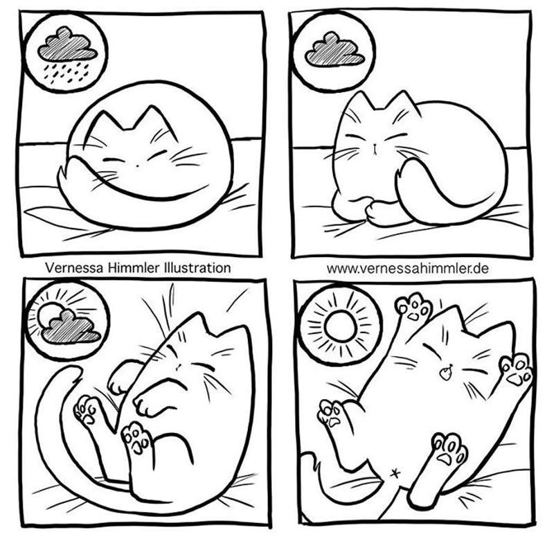 貓的日常插畫《鏟屎官生活》原來能從貓的睡姿分辨天氣狀況w 貓的日常插畫《鏟屎官生活》原來能從貓的睡姿分辨天氣狀況w