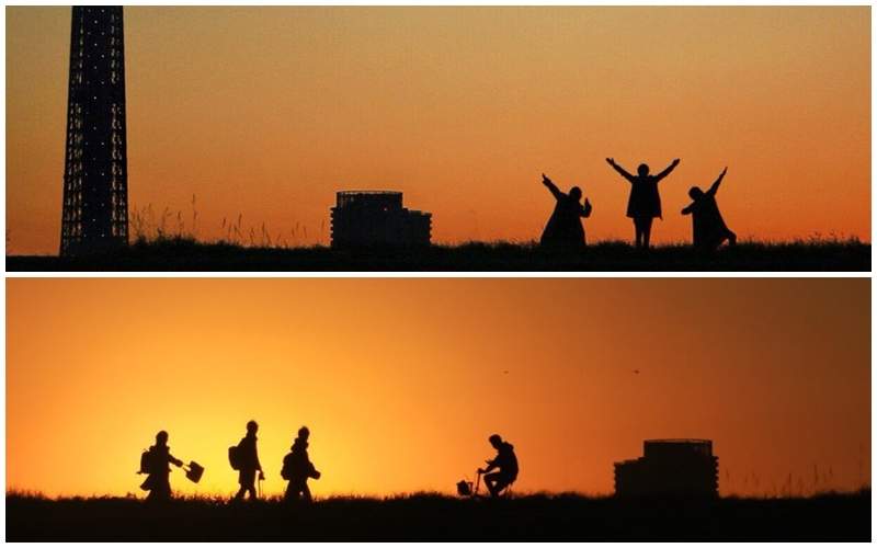 推特瘋傳《夕陽下的東京天空樹／晴空塔》拍攝時被路人發現鏡頭，他們竟隨興擺起戰隊pose