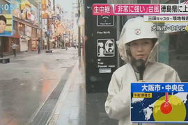 《日本颱風報導》記者很會演?路人沒事記者快要被吹翻…… 《日本颱風報導》記者很會演?路人沒事記者快要被吹翻……