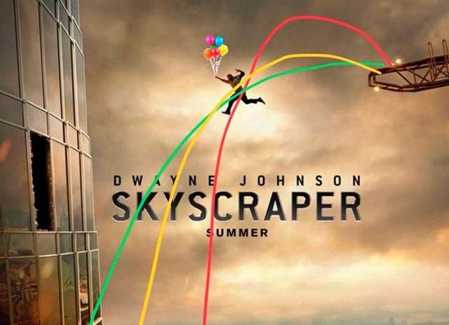 網友發現《巨石強森《摩天大樓》的海報疑點》到底巨石強森是怎麼跳過去的？