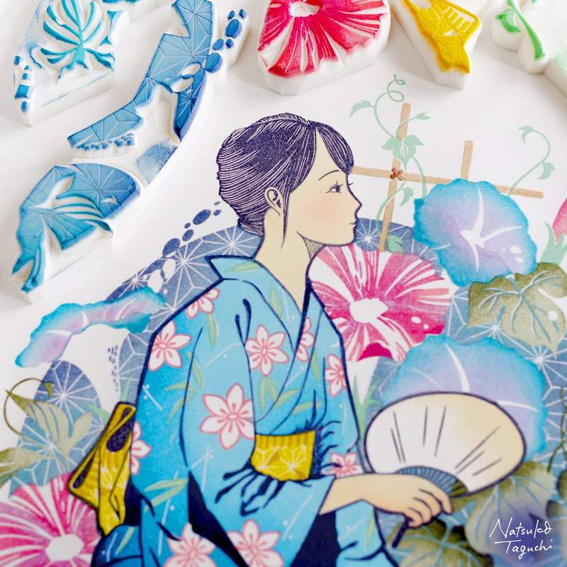 橡皮章畫家《田口奈津子》看著像版畫那樣疊色的過程感覺超療癒