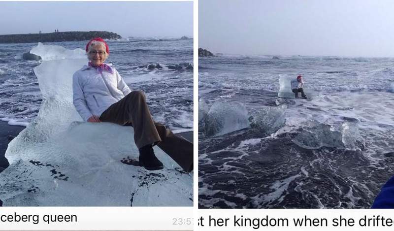 這在演哪齣《奶奶在冰塊上拍照》然後冰塊就漂遠了呢......