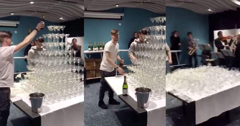 「香檳塔倒掉的瞬間」雖然很舒壓但酒保應該欲哭無淚吧...