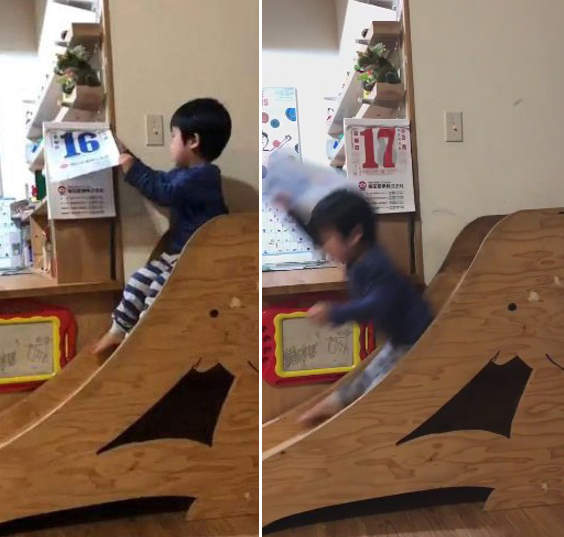 地方的媽媽都笑惹《撕日曆的特別方法》來自3歲小朋友的溜滑梯特技