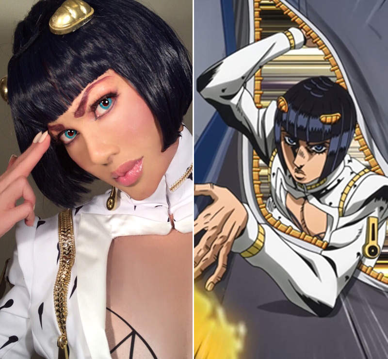 真人版JOJO的奇妙冒險《叶恭子cosplay布加拉提》鋼鏈手指沒發動我覺得拉鍊也會自己撐開吧XD