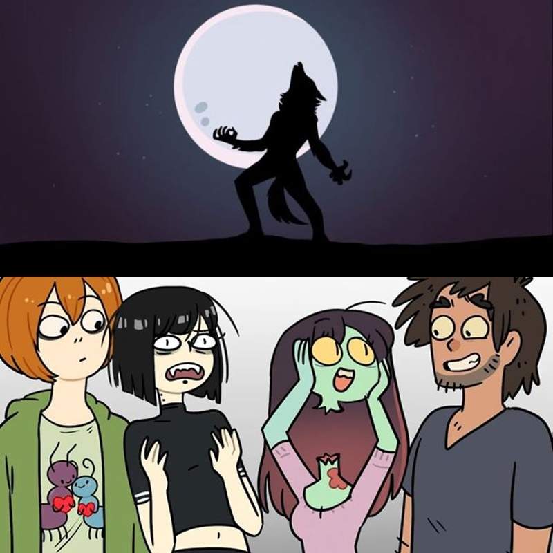 網路漫畫《如果狼人和殭屍約會》一個滿月狼嚎一個隨時斷手斷腳w