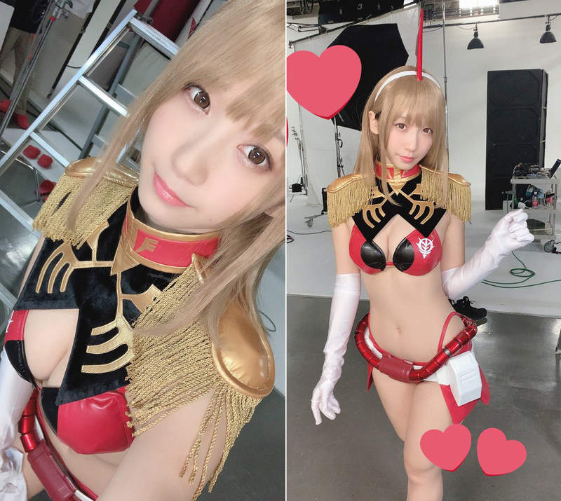 鋼彈正妹cosplay《伊織萌×Yami》紅色有角三倍速這可愛程度也是三倍