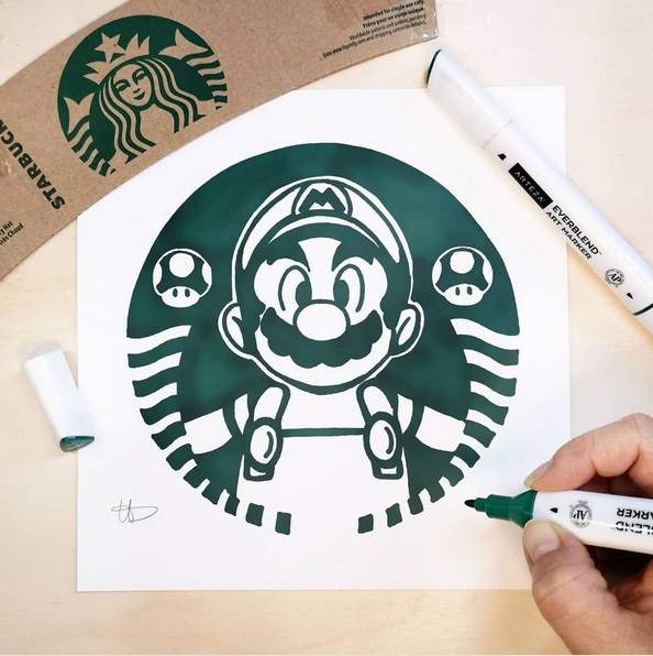 國外畫師創作《把動漫角色畫成星巴克LOGO》其實改成瑪利歐也蠻好看的耶