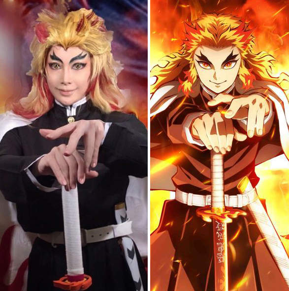 票房破百億《鬼滅之刃無限列車編》叶美香帥氣挺拔的煉獄杏壽郎cos扮相 票房破百億《鬼滅之刃無限列車編》叶美香帥氣挺拔的煉獄杏壽郎cos扮相