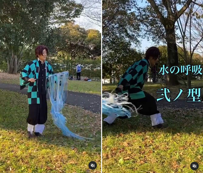 跑酷小哥揮舞《DIY能水之呼吸的日輪刀》小朋友眼裡一定覺得他超帥的