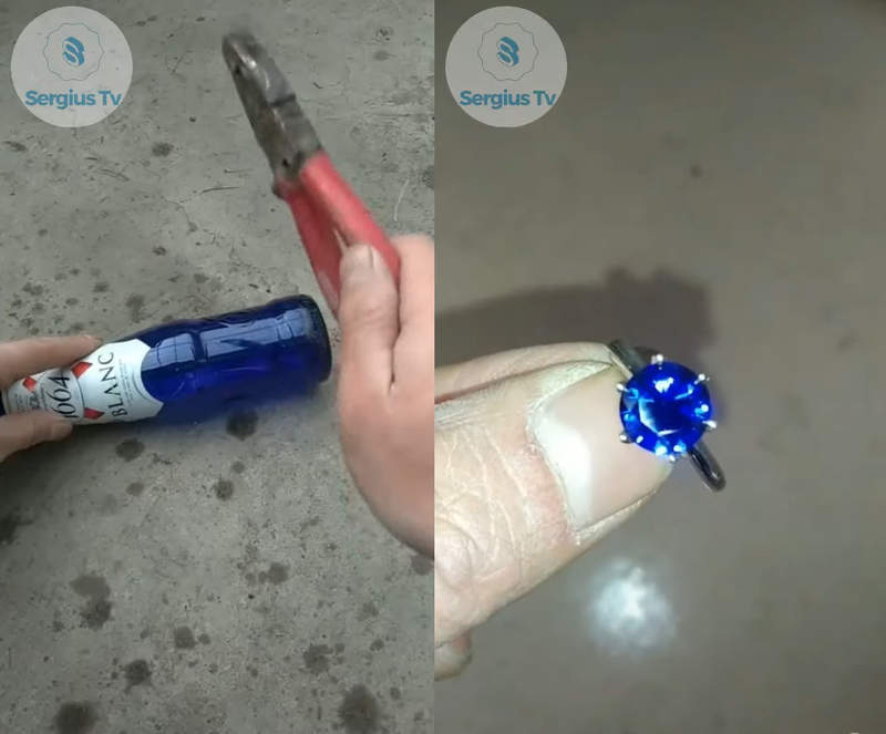 驚異加工術《玻璃瓶變寶石》藍寶不是堅尼職人巧手製作一件件精美飾品