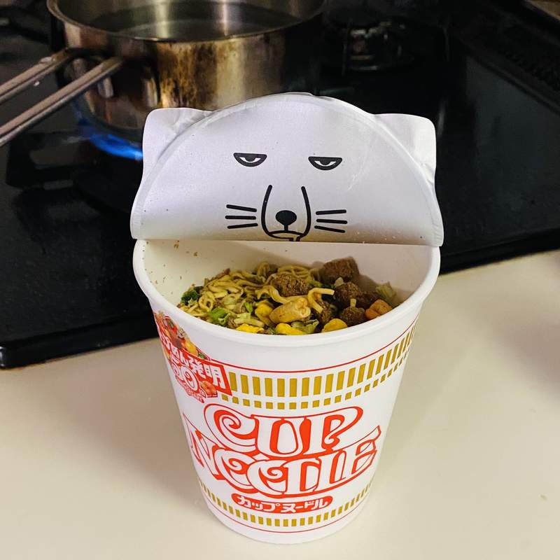 日清杯麵《貓耳杯蓋》以為是可愛貓咪結果打開看到藏狐WTF