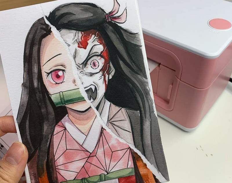 鬼滅之刃《水彩撕畫藝術》同一人物兩種風格的帥氣呈現