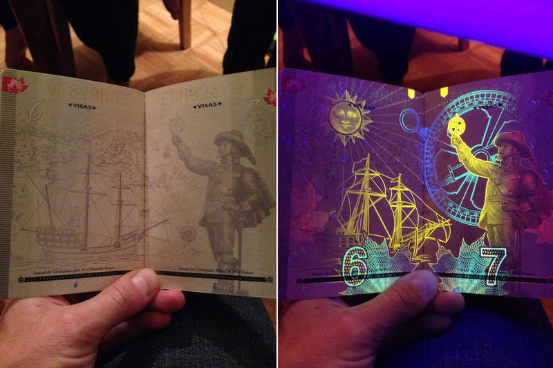 紫外線燈照射下的《加拿大護照防偽螢光線》出現的圖樣也太漂亮了吧 紫外線燈照射下的《加拿大護照防偽螢光線》出現的圖樣也太漂亮了吧