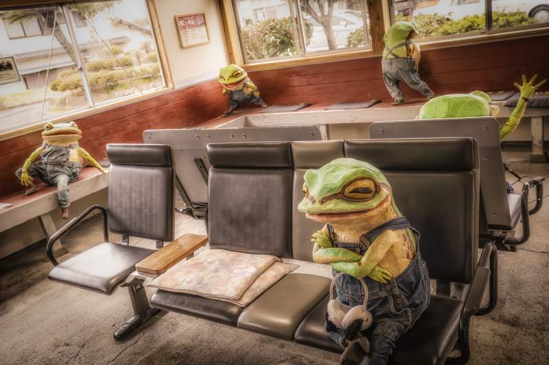 《無人車站裡的裝置藝術》陪伴旅客等車的青蛙，意外的防疫效果引發推民注目