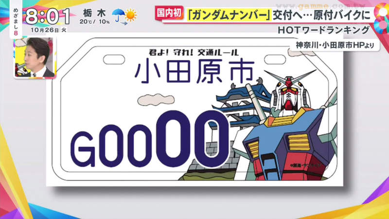 《日本第一個鋼彈摩托車車牌》小田原市全力打造鋼彈城市 粉絲敲碗什麼時候輪到四輪？