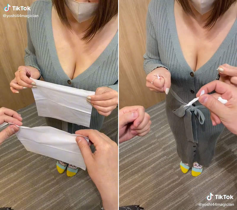 在女孩面前表演《消失的衛生紙》相當厲害的魔術表演?大家都看清楚了嗎 在女孩面前表演《消失的衛生紙》相當厲害的魔術表演?大家都看清楚了嗎