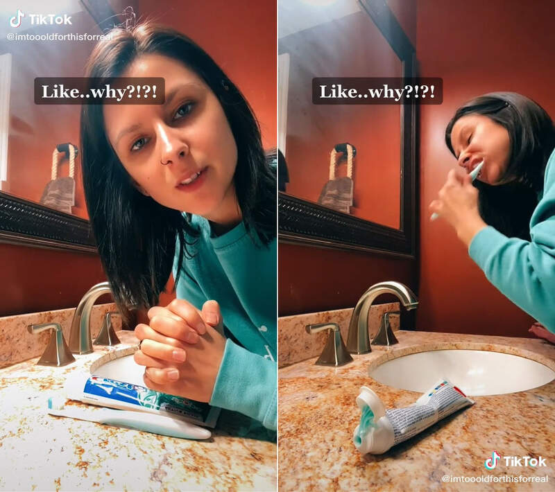 正妹老婆示範《老公刷牙的方式》不用一分鐘就可以弄得亂七八糟，這就是真男人的清潔方式