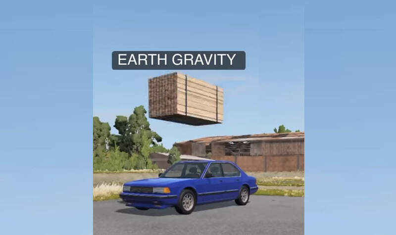 《各星球的重力表現情況》一綑巨大木材落在車子上看看造成什麼結果？